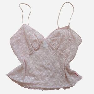 DKNY pink lace cami top with white floral pattern